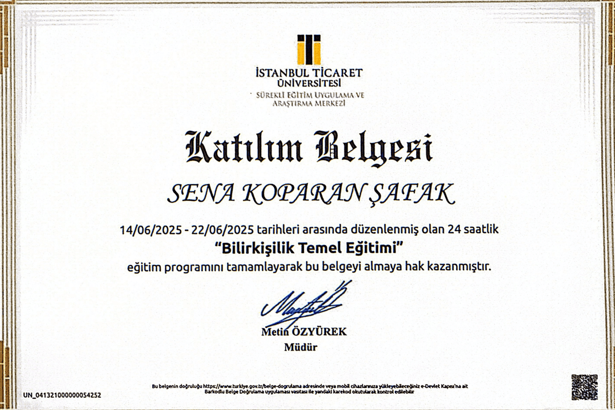 Bilirkişilik Temel Eğitimi Katılım Belgesi