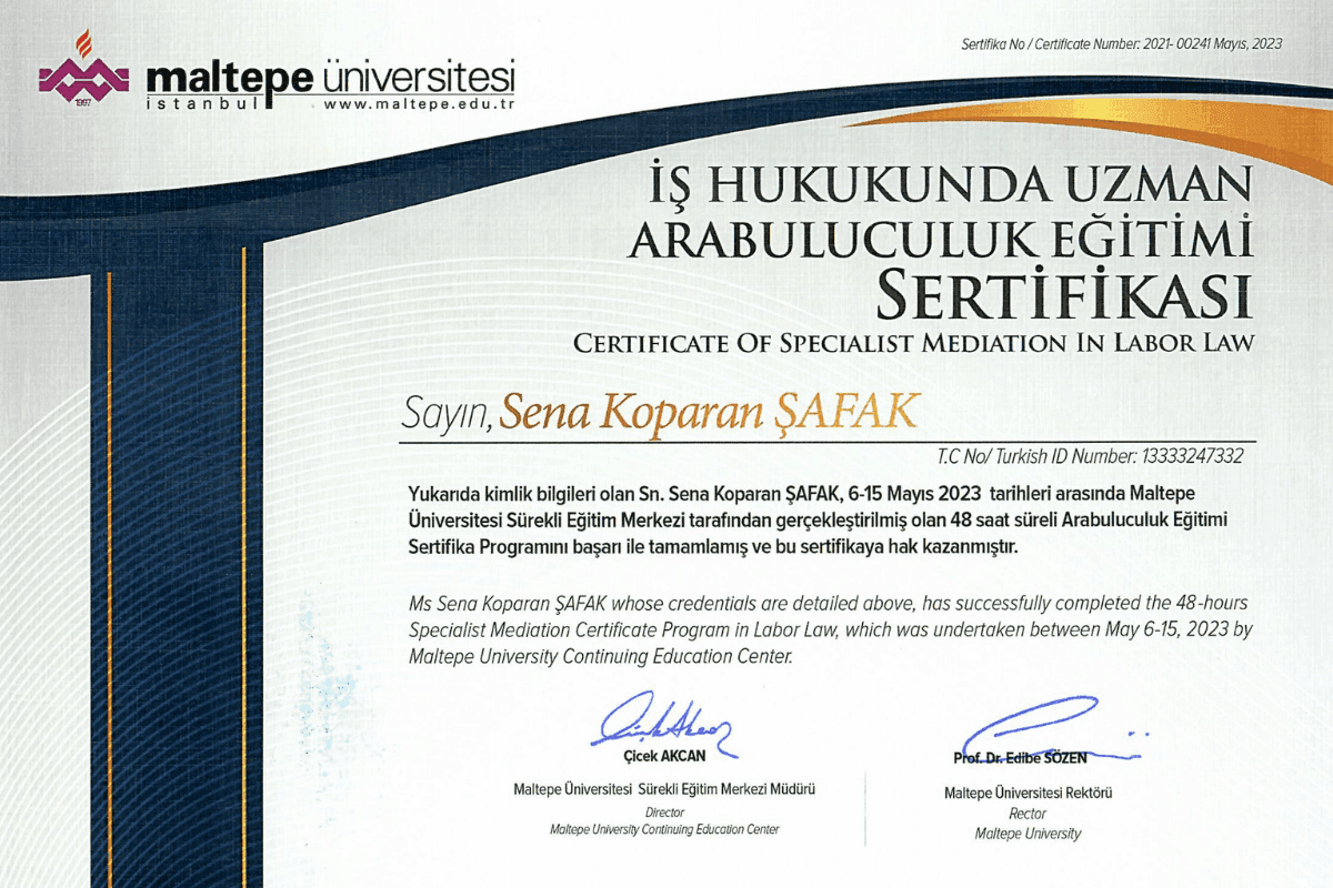İş Hukukunda Uzman Arabuluculuk Sertifikası