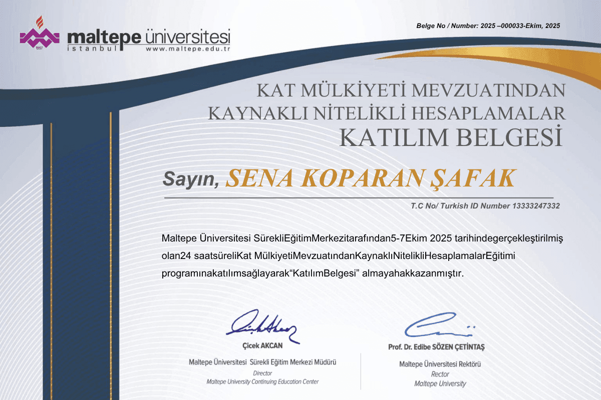 Kat Mülkiyeti Mevzuatı Katılım Belgesi